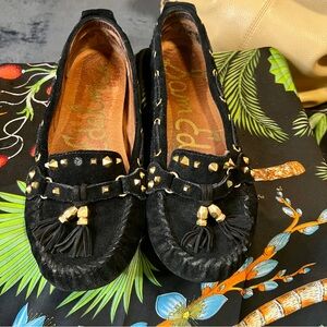 Sam Edelman Womens Black Studded Suede Leather Tassel Moccasin Driving Shoes 8.5